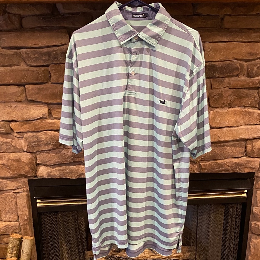 Southern Marsh Men's Polo - Light Blue and Gray Stripes
